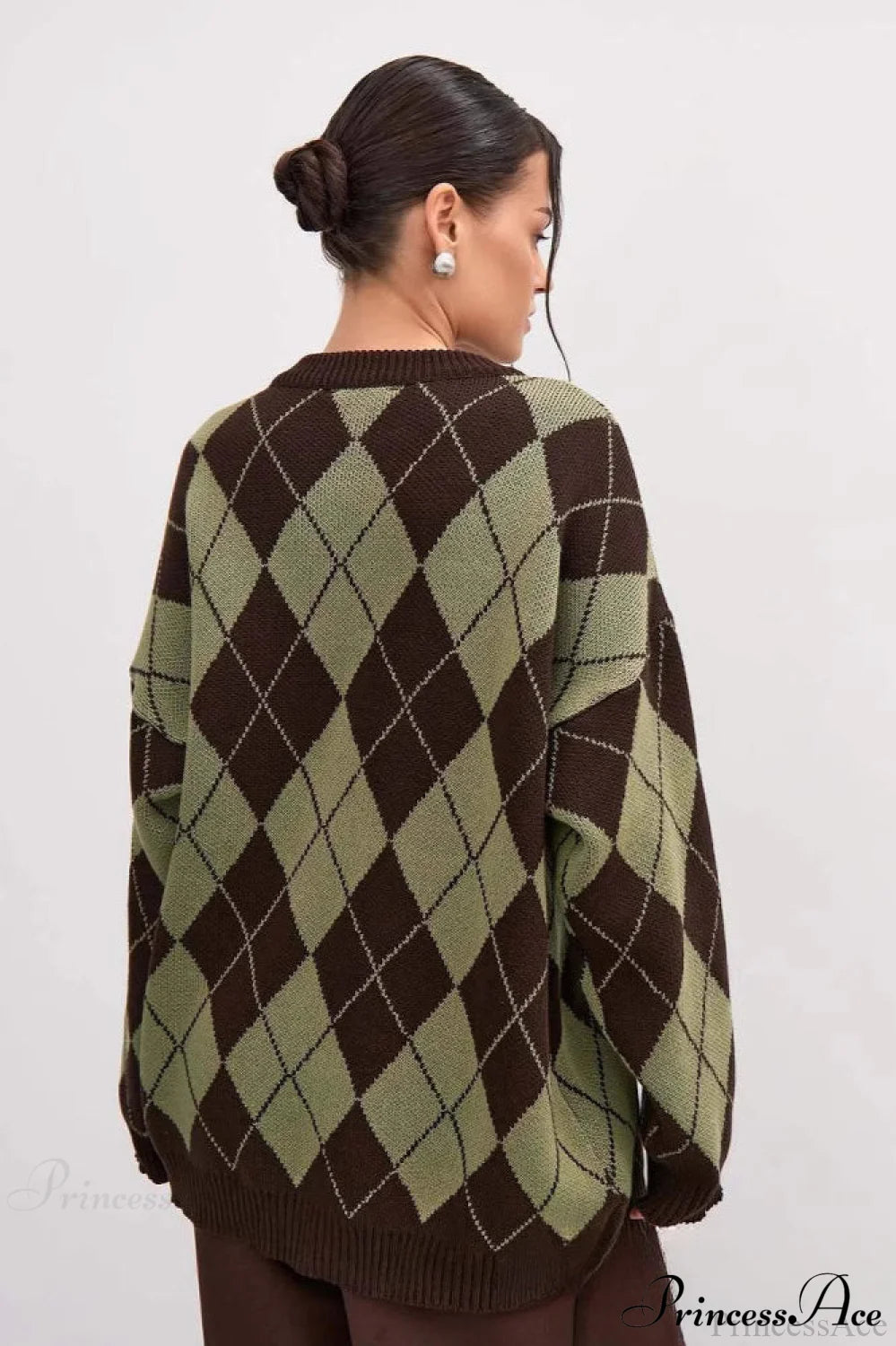 Argyle Crew Neck Oversized Pullover Sweater