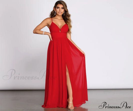 Arlyn Chiffon Deep V A Line Dress - Lady Occasions