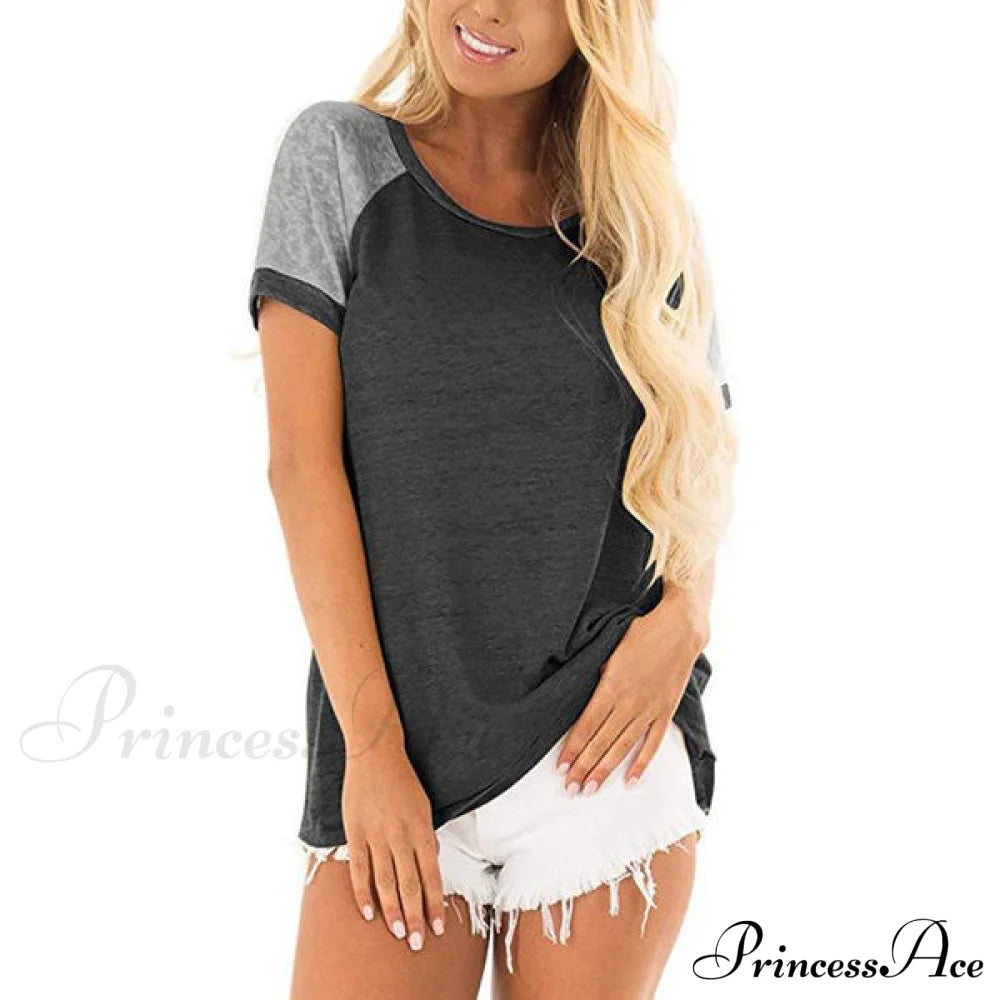 Women's Casual Short Sleeve T-Shirts Dark Gray __stock:200 clothes refund_fee:1200 tops