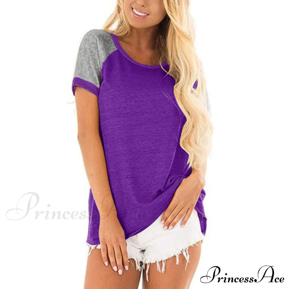 Women's Casual Short Sleeve T-Shirts Purple __stock:200 clothes refund_fee:1200 tops