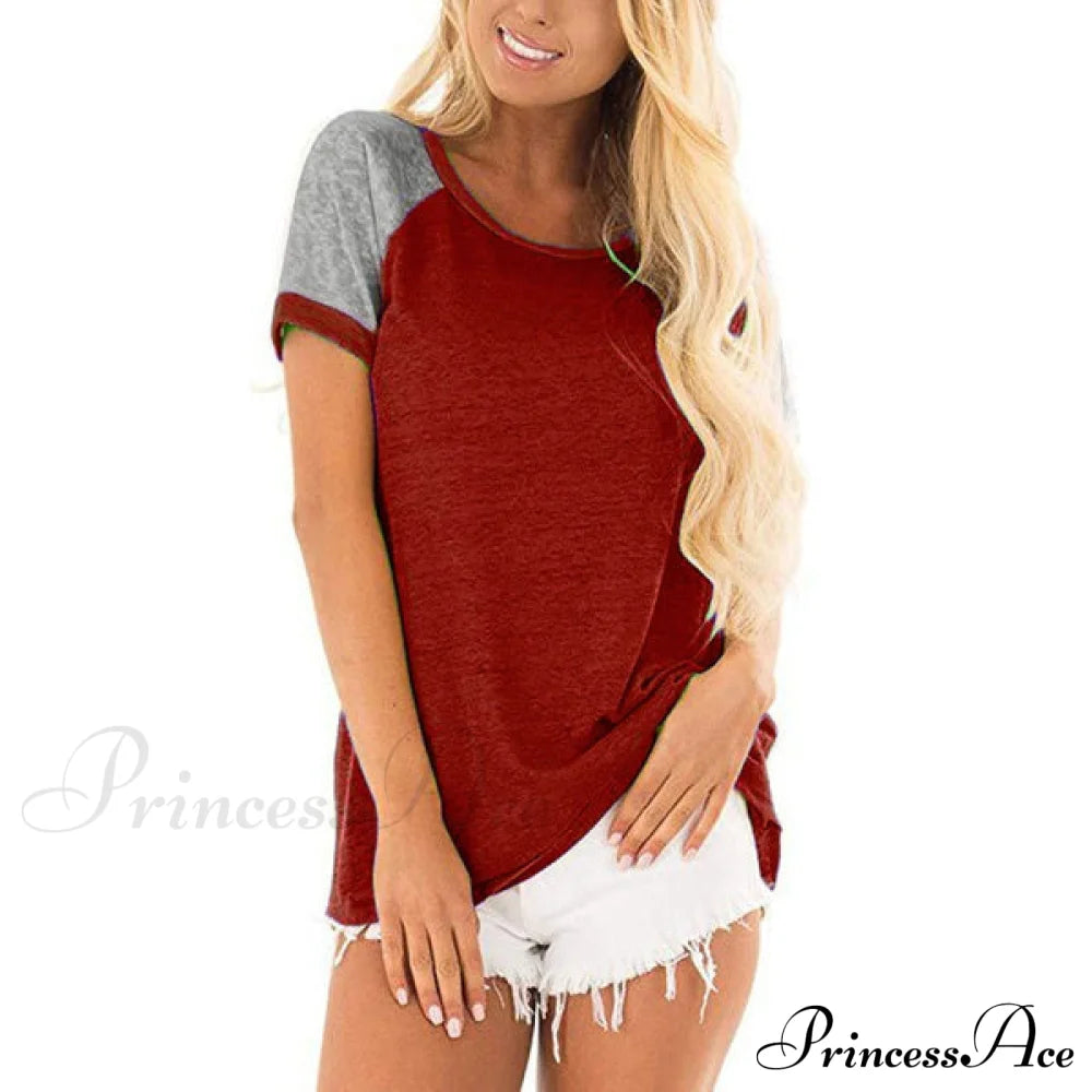 Women's Casual Short Sleeve T-Shirts Wine Red __stock:200 clothes refund_fee:1200 tops