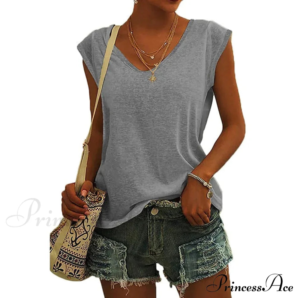 Women's Cap Sleeve T-Shirt Casual Loose Fit Tank Top Gray __stock:200 clothes refund_fee:1200 tops