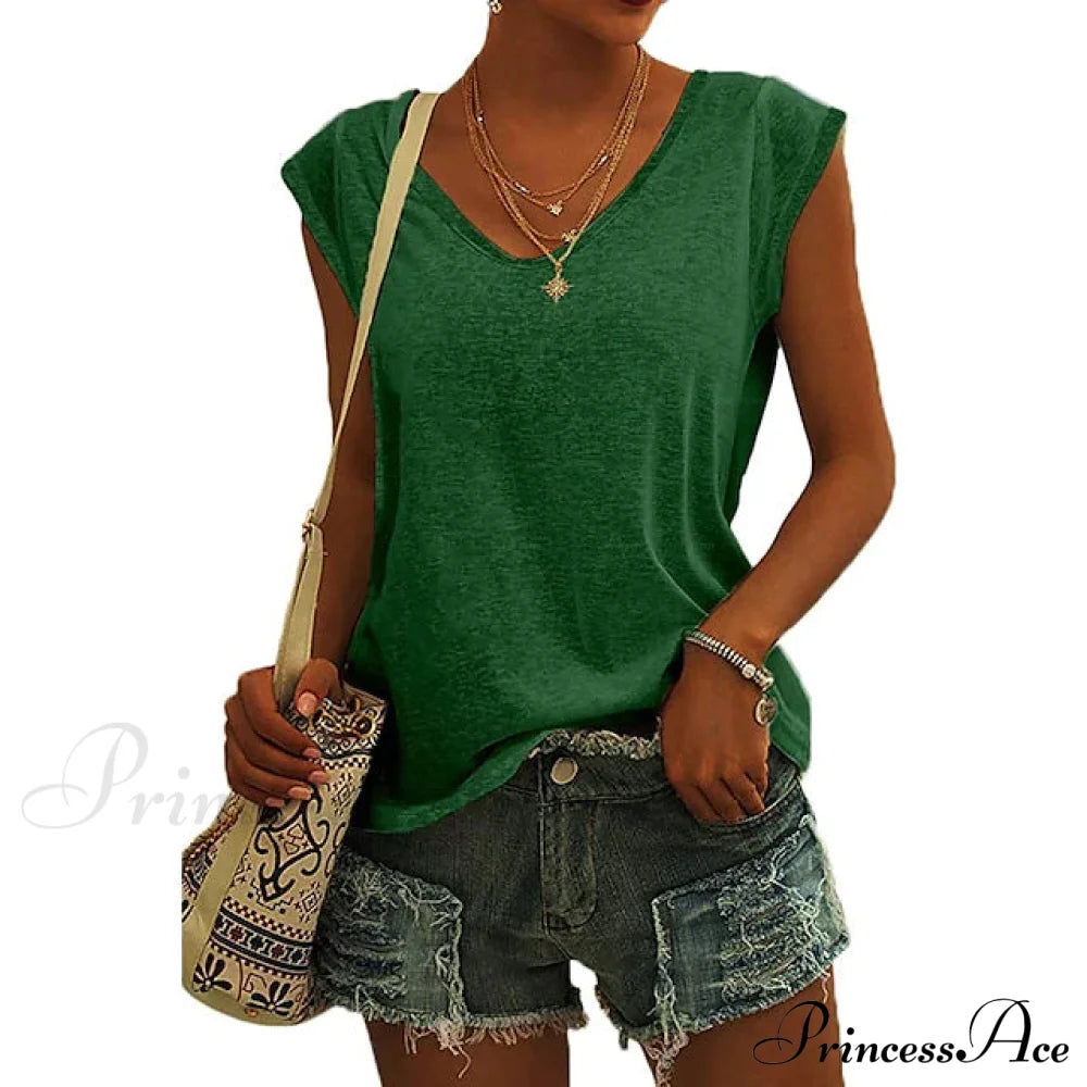 Women's Cap Sleeve T-Shirt Casual Loose Fit Tank Top Green __stock:200 clothes refund_fee:1200 tops