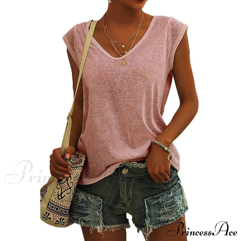 Women's Cap Sleeve T-Shirt Casual Loose Fit Tank Top Pink __stock:200 clothes refund_fee:1200 tops