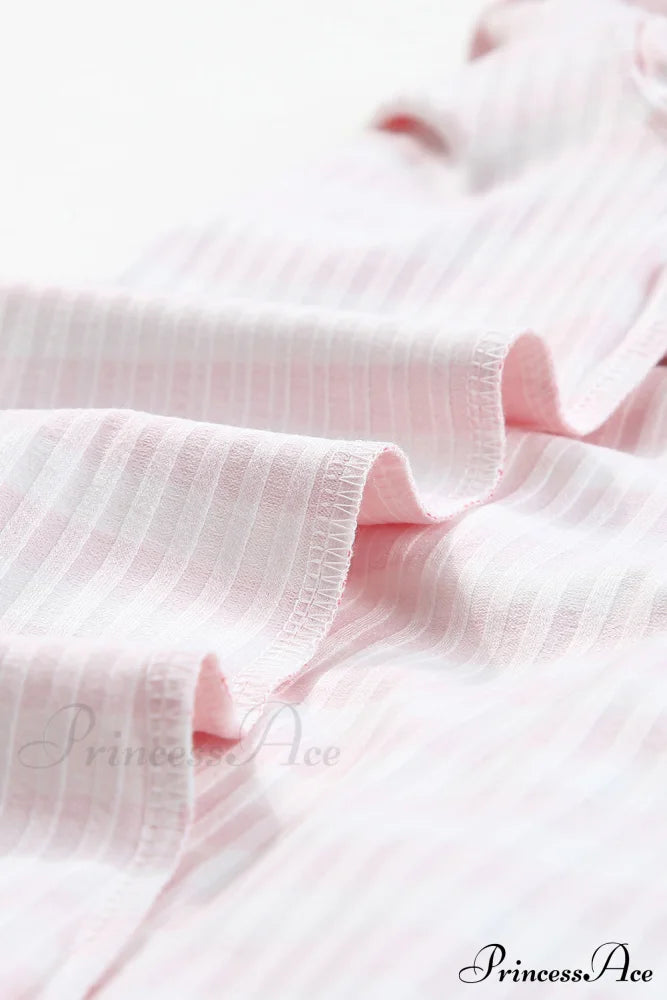 Arm Design Long Textured Pink Knit Striped Tee Tops