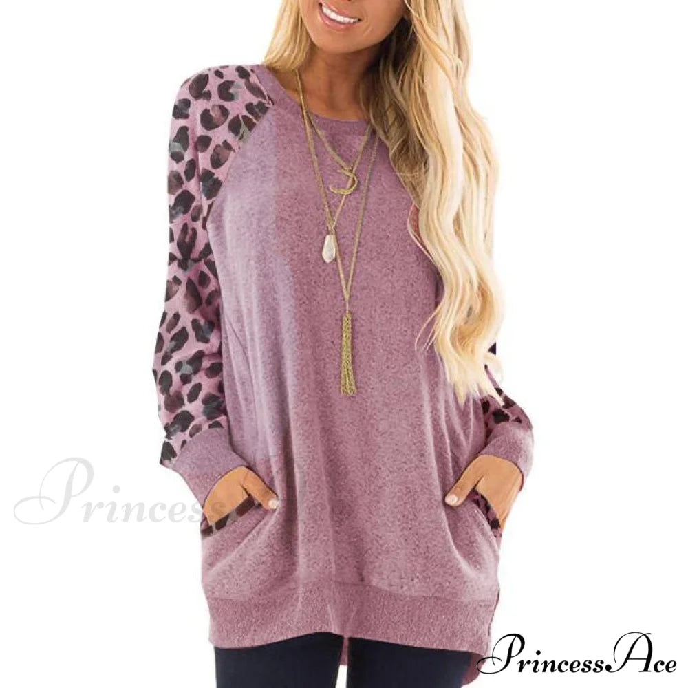 Haute Edition Women's Ultra Soft Long Sleeve Pullover Sweatshirt Leopard Design Pink __label1:BOGO FREE __stock:50 Clearance clothes refund_fee:1200 tops