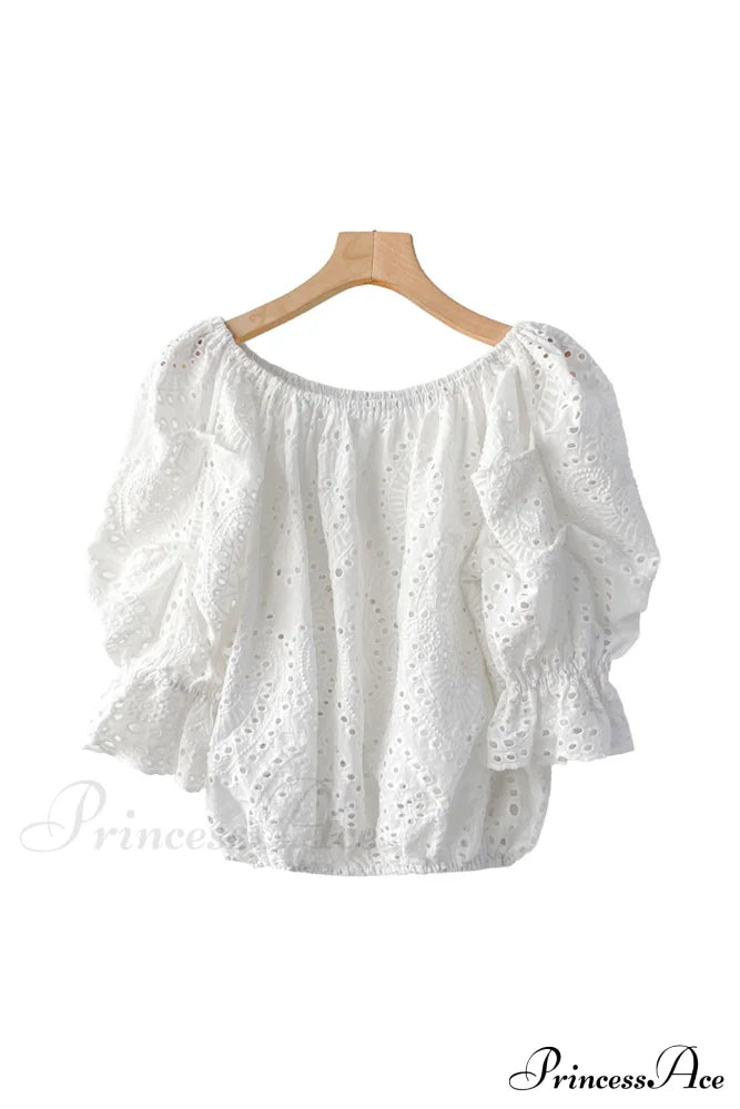 Arm Puff With Lace White Top Embroidery Blouses