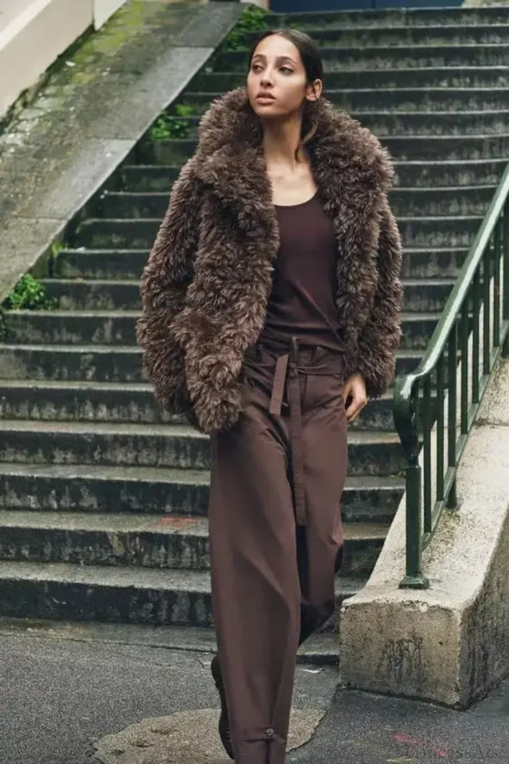 Artificial Fur Teddy Bear Short Coat Cardigan Chocolate / XS