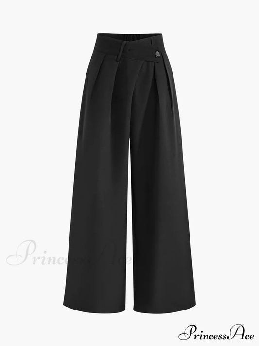 Asymmetric Buttoned Wide Trendy Leg Dress Pants