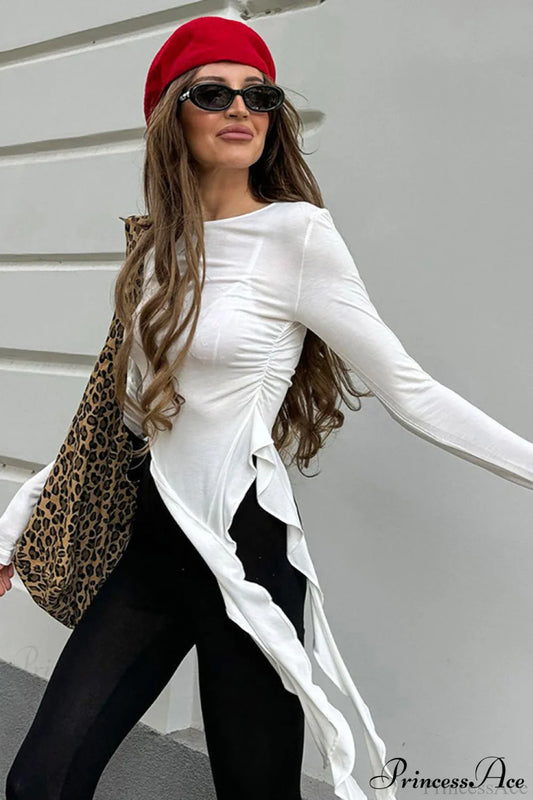 Asymmetric Knitted Slim Long Sleeve Tee