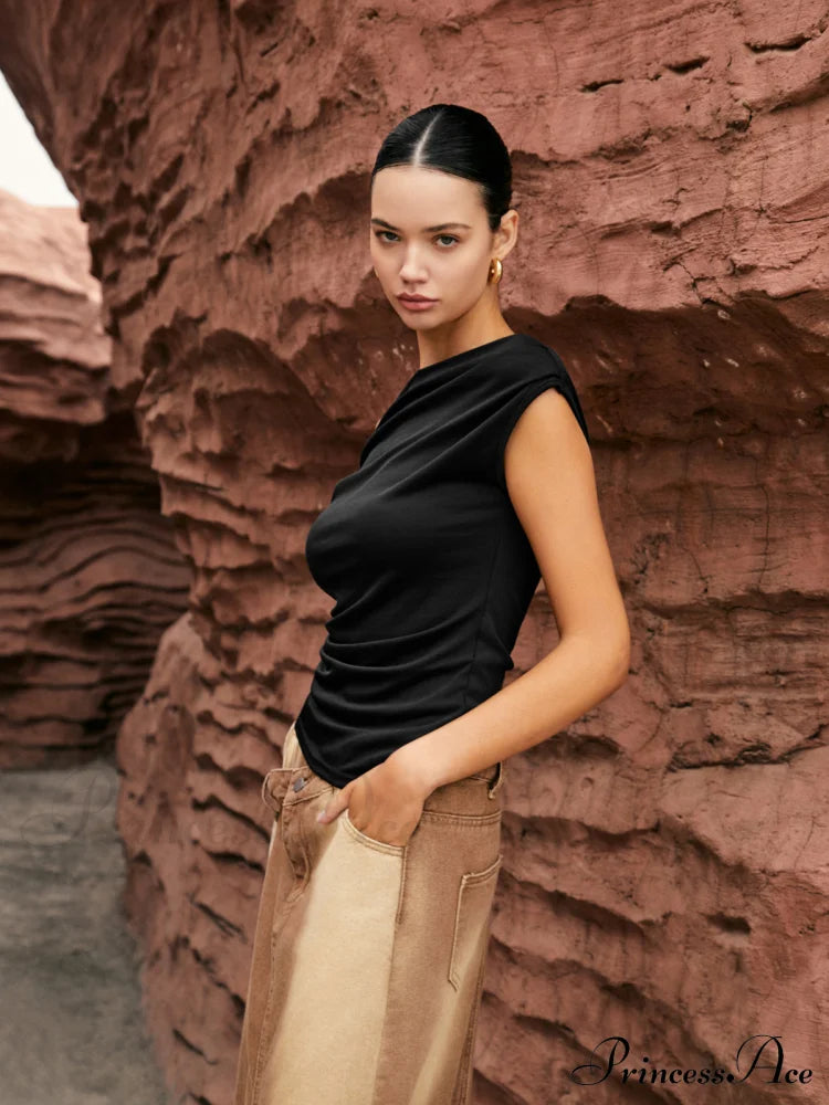 Asymmetric Knotted Graceful One-Shoulder Top T-Shirts