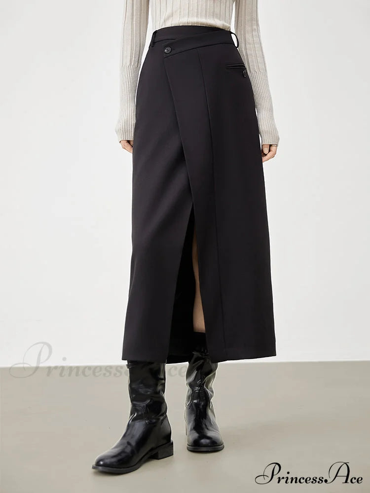 Asymmetric Layer Graceful Wrap Maxi Skirt Black / Xs Skirts