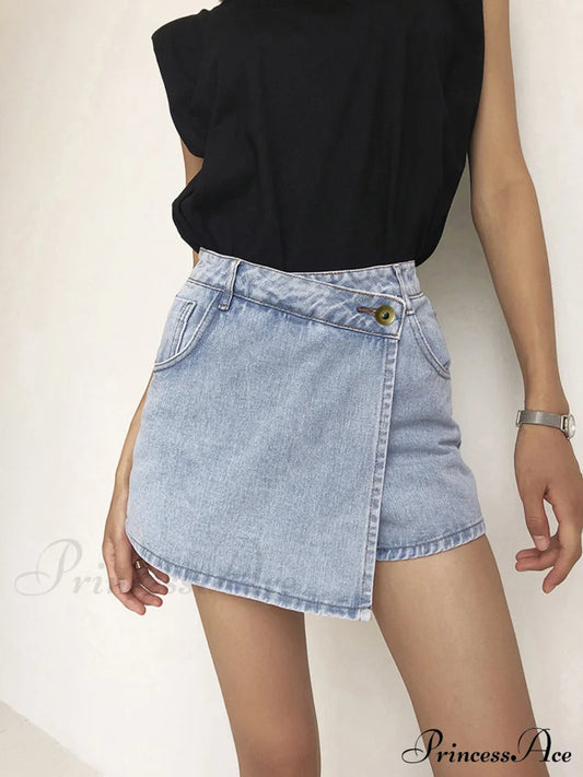 Asymmetric Layered Graceful Denim Shorts Lightblue / Xs