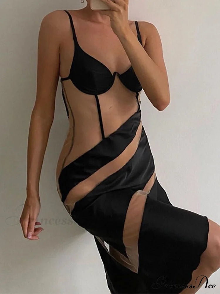 Asymmetric Mesh Graceful Crop Cami Top Black / S Maxi Dresses