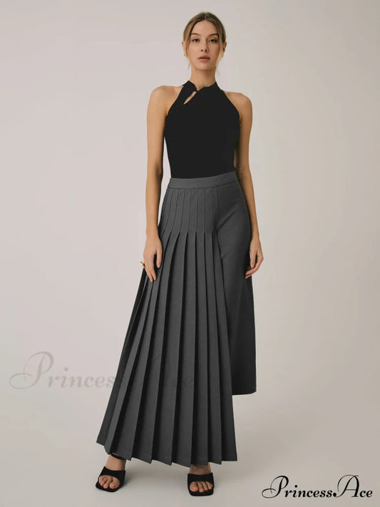 Asymmetric Pleated Graceful Maxi Skirt Grey / Xs Skirts