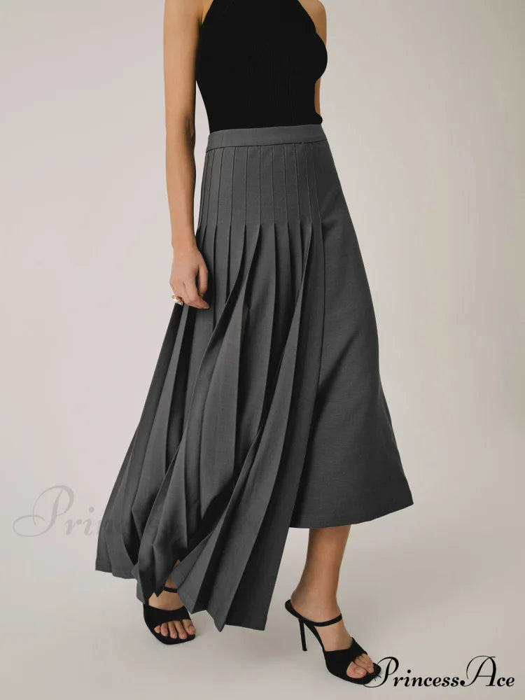 Asymmetric Pleated Graceful Maxi Skirt Skirts