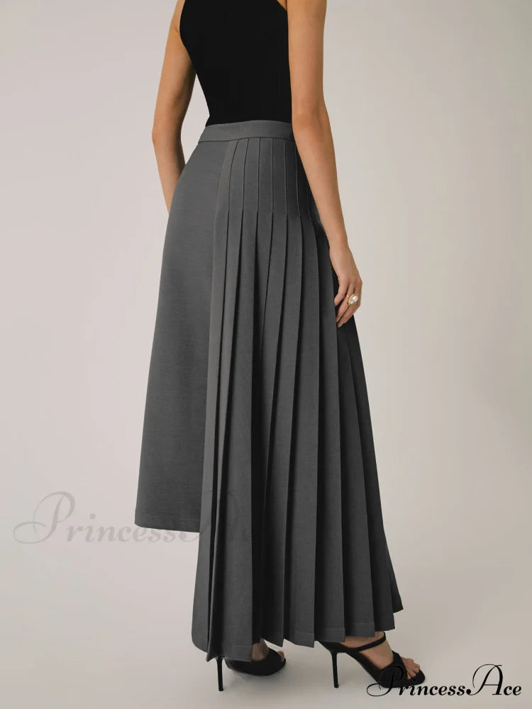 Asymmetric Pleated Graceful Maxi Skirt Skirts