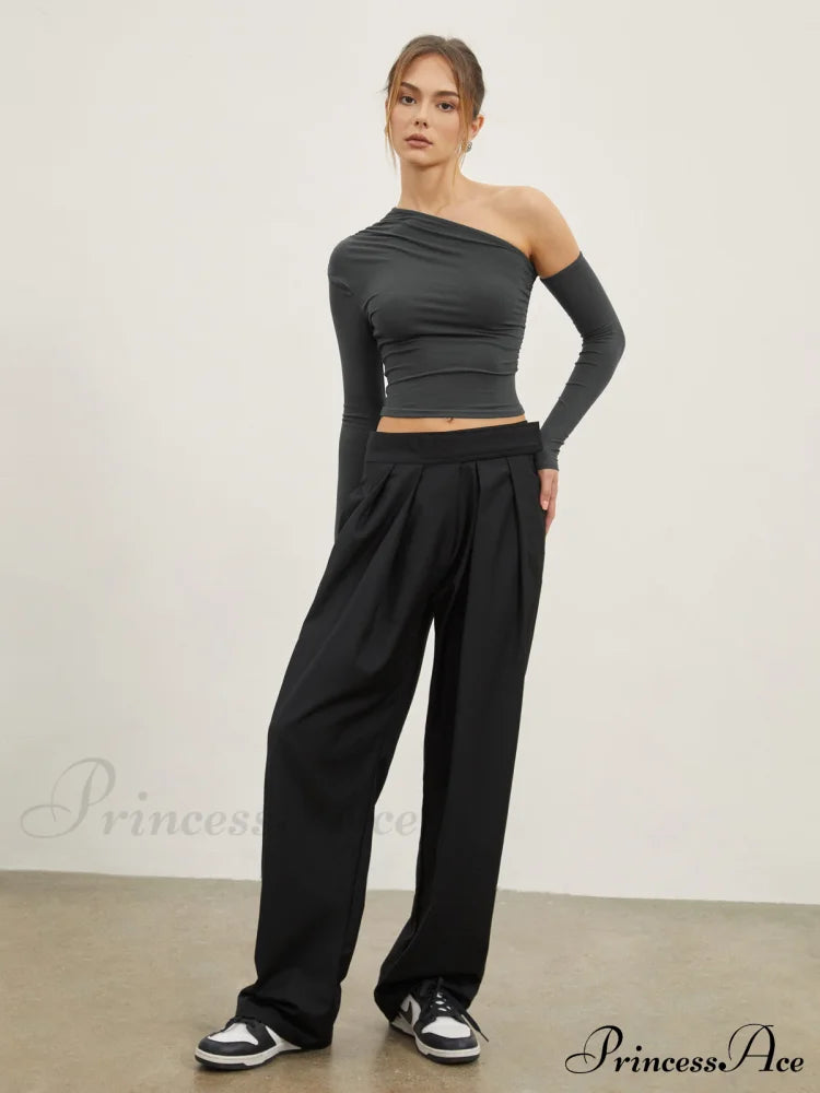 Asymmetric Sleeve Graceful Ruched Crop Shirt T-Shirts