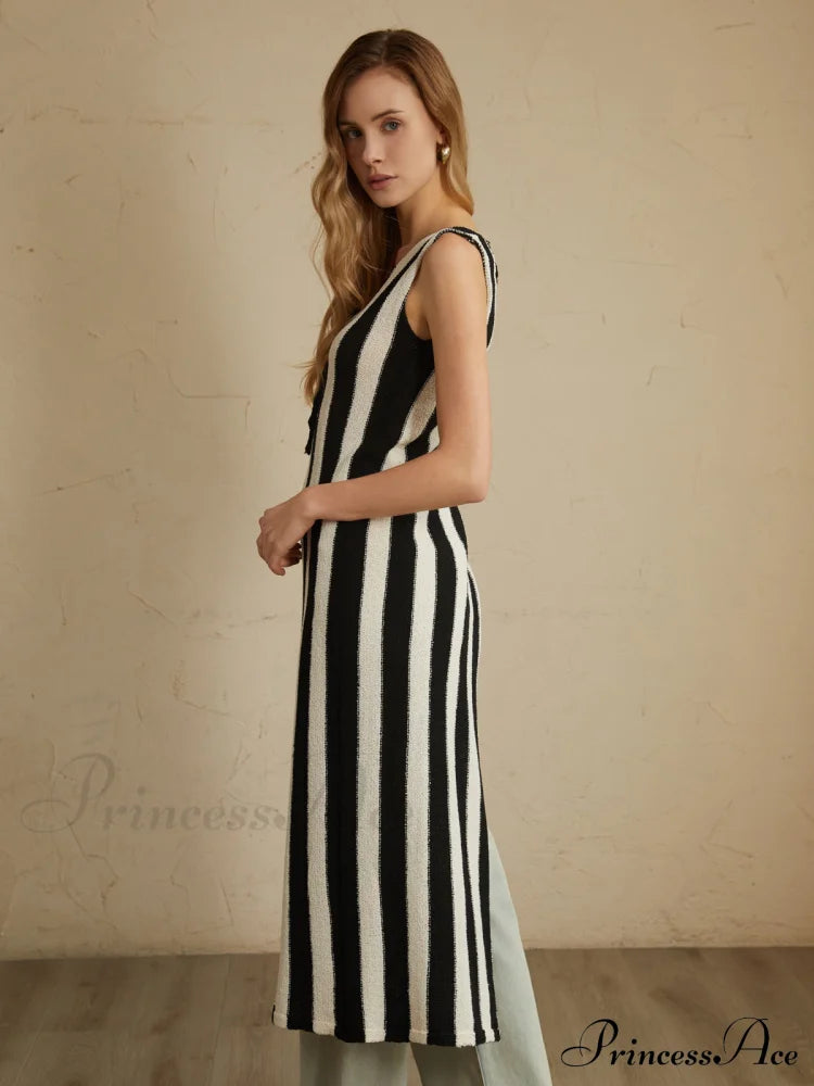 Asymmetric Tie-Front Graceful Split Striped Top Tank Tops & Camis