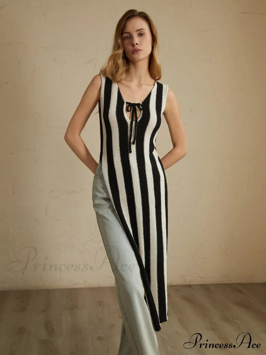 Asymmetric Tie-Front Graceful Split Striped Top Tank Tops & Camis