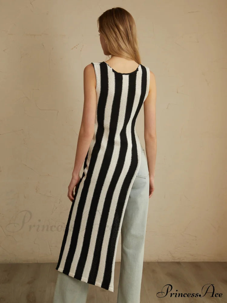 Asymmetric Tie-Front Graceful Split Striped Top Tank Tops & Camis