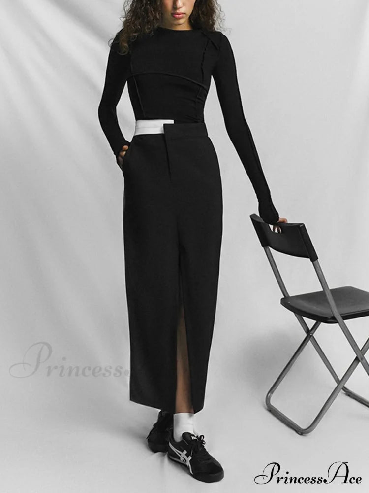 Asymmetric Waistband Graceful Maxi Skirt Black / Xs Skirts