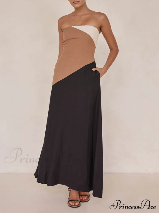 Asymmetrical Color-Blocked Stylish Maxi Dress Black / S Dresses