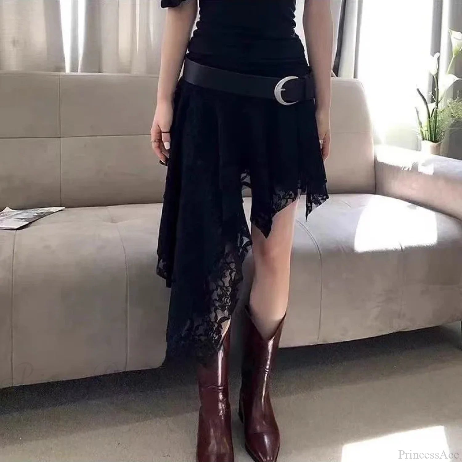 Asymmetrical Lace Ruffle Mini Skirt