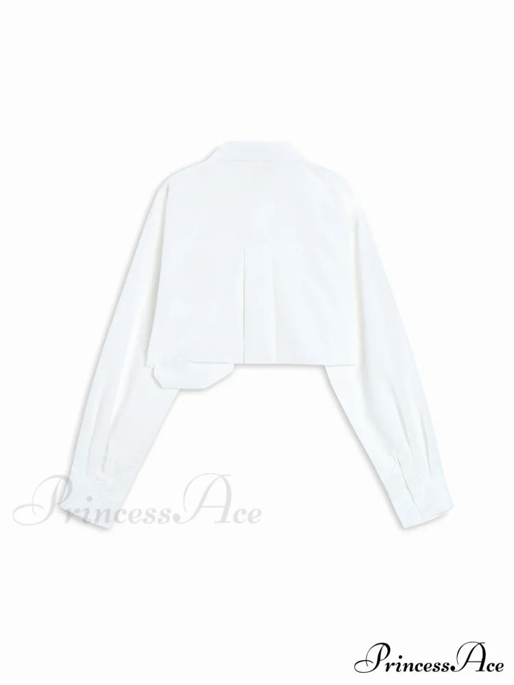 Asymmetrical Pocket Button Trendy Collar Crop Shirt Shirts