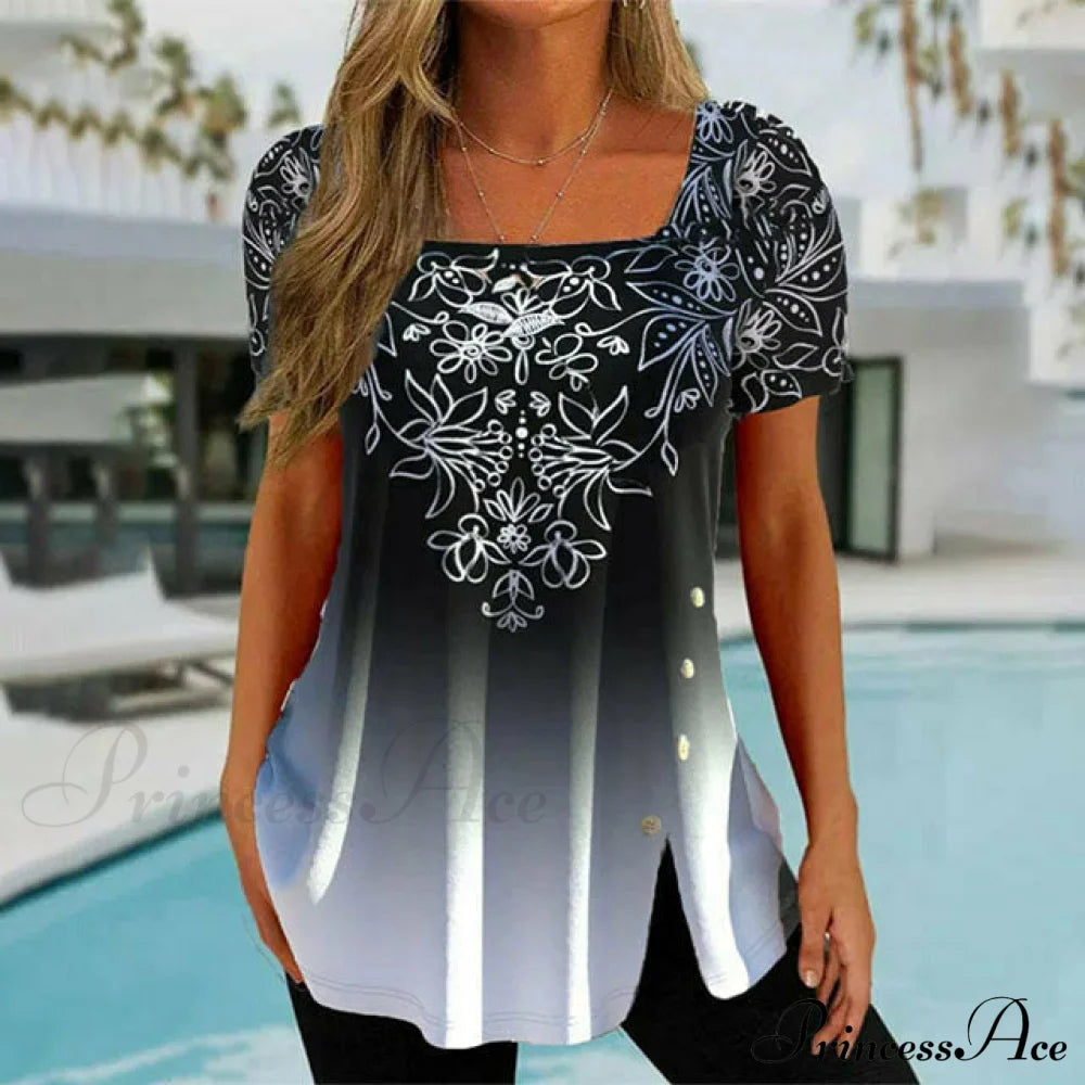 Asymmetrical With Design Flowered Blouse Blouses