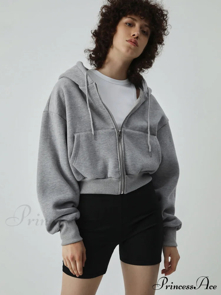 Athleisure Charming Crop Hoodie Grey / S Sweatshirts & Hoodies-L