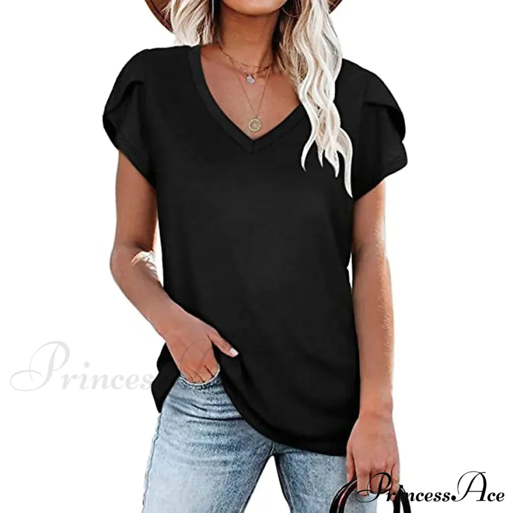 Women's Athleisure T-Shirt V-Neck Top Black __stock:200 clothes refund_fee:800 tops