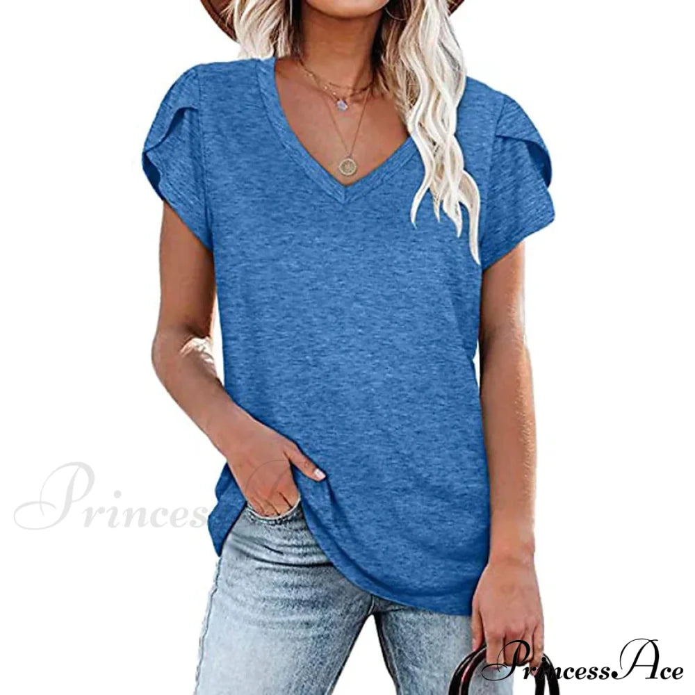 Women's Athleisure T-Shirt V-Neck Top Blue __stock:200 clothes refund_fee:800 tops