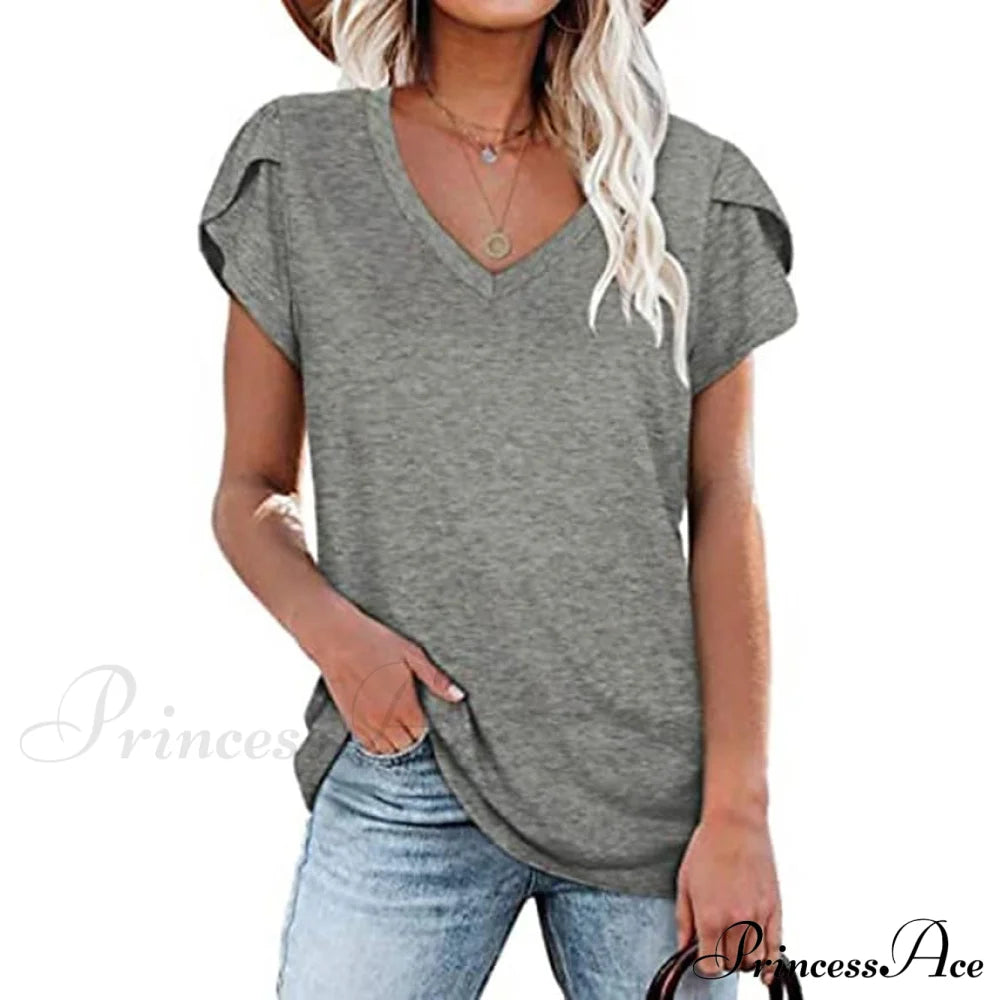 Women's Athleisure T-Shirt V-Neck Top Gray __stock:200 clothes refund_fee:800 tops