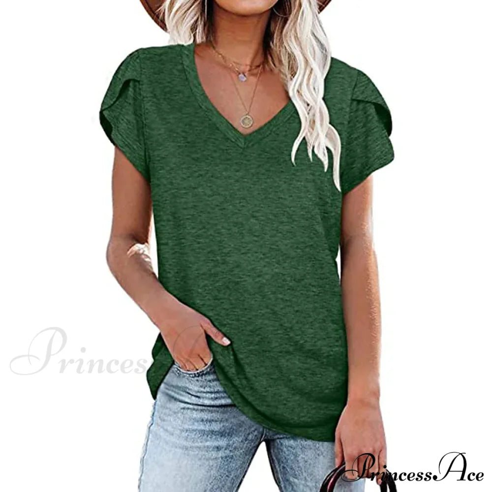 Women's Athleisure T-Shirt V-Neck Top Green __stock:200 clothes refund_fee:800 tops