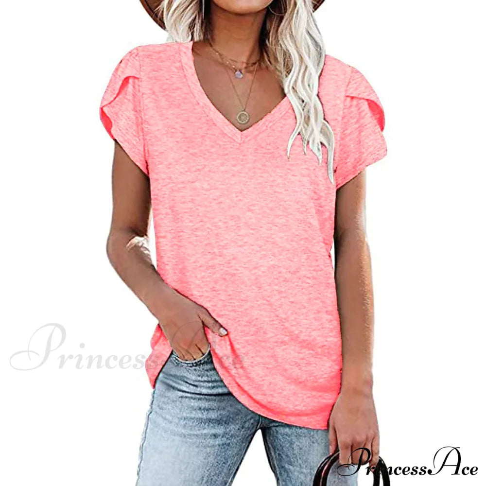 Women's Athleisure T-Shirt V-Neck Top Pink __stock:200 clothes refund_fee:800 tops