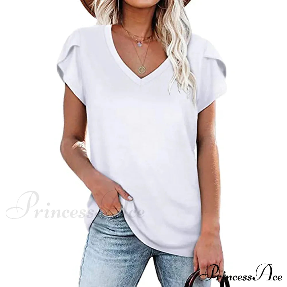 Women's Athleisure T-Shirt V-Neck Top White __stock:200 clothes refund_fee:800 tops