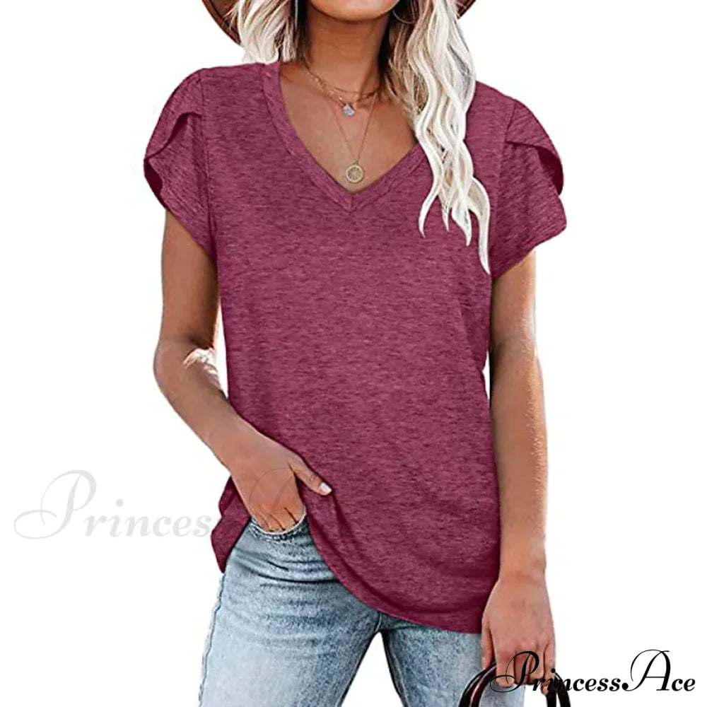 Women's Athleisure T-Shirt V-Neck Top Wine Red __stock:200 clothes refund_fee:800 tops