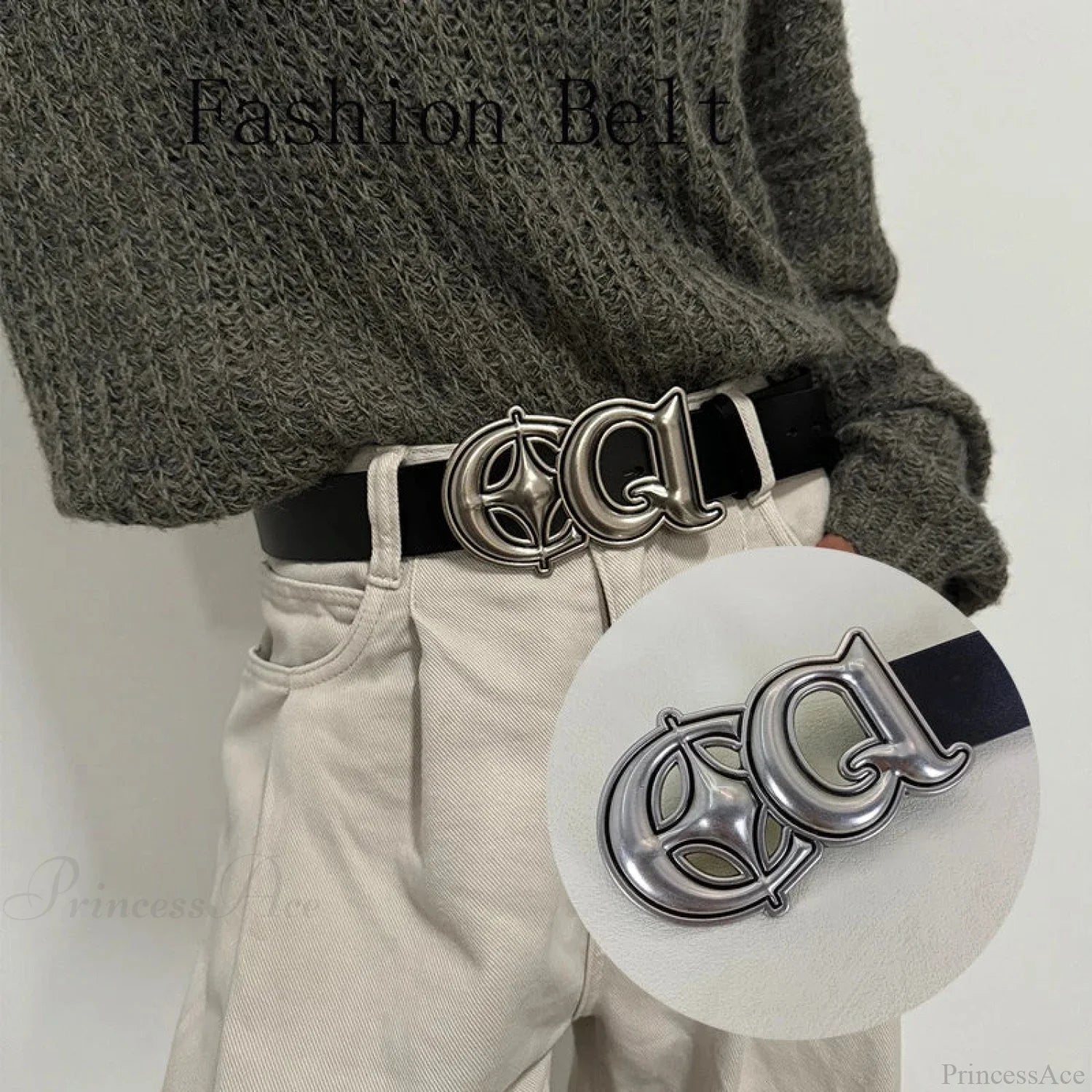 Authentic Gothic Leather Vintage Clasp Belt Black / 110cm