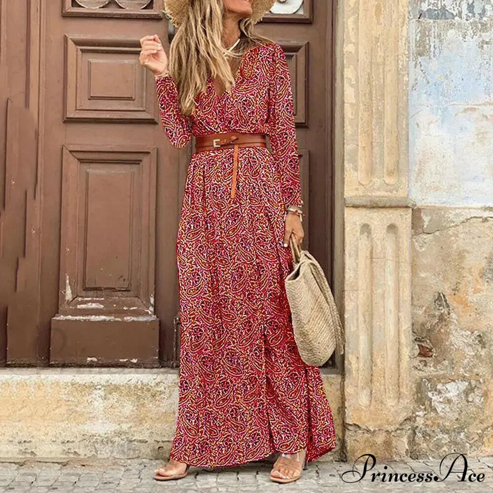 Autumn Female Short Sleeve Sexy High Split Maxi Boho Dress