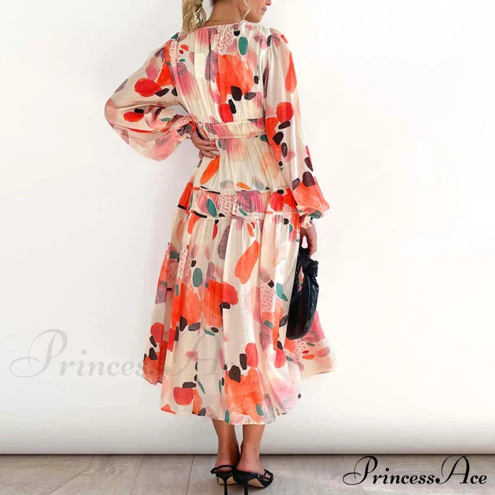 Autumn Long Sleeved Pleated Maxi Dress Boho