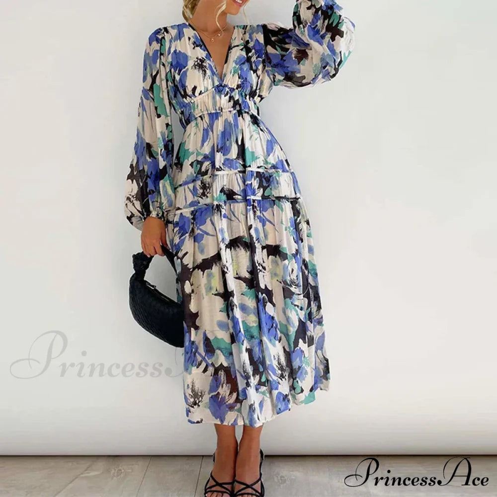 Autumn Long Sleeved Pleated Maxi Dress Boho