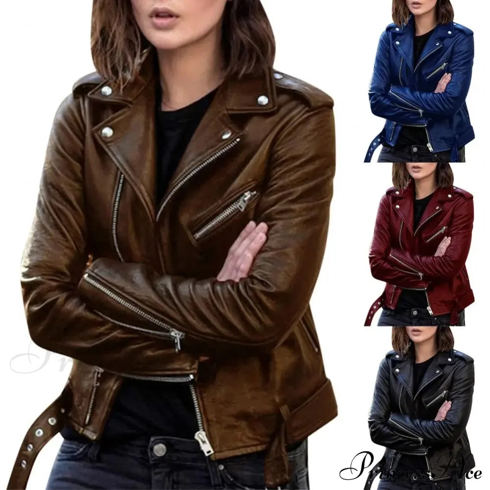 Autumn Short Solid Biker Thin Cool Faux Leather Jacket