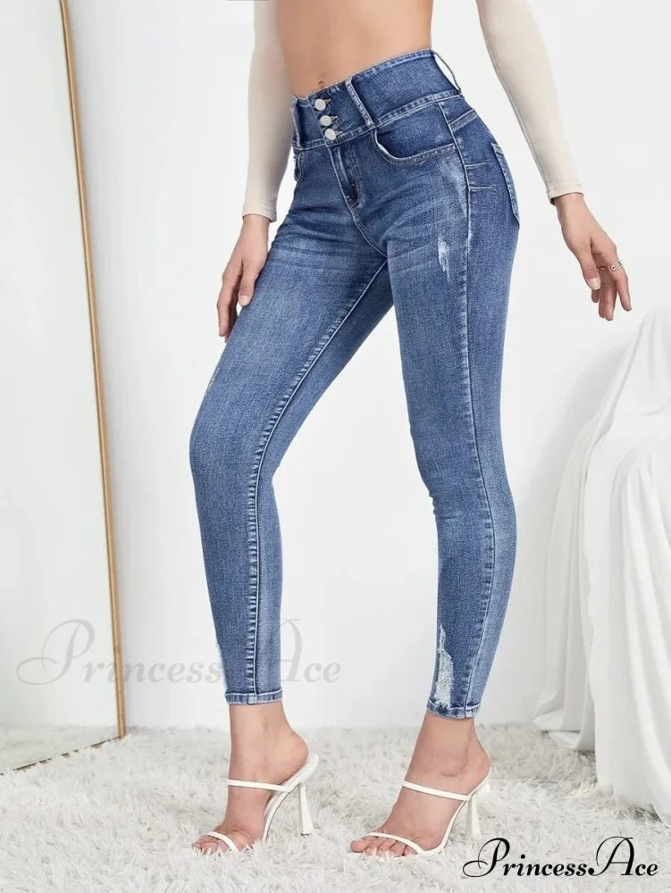 Autumn Stretch Ripped Fashion Casual Skinny Slim Denim Pencil Jean