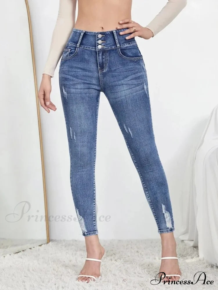 Autumn Stretch Ripped Fashion Casual Skinny Slim Denim Pencil Jean