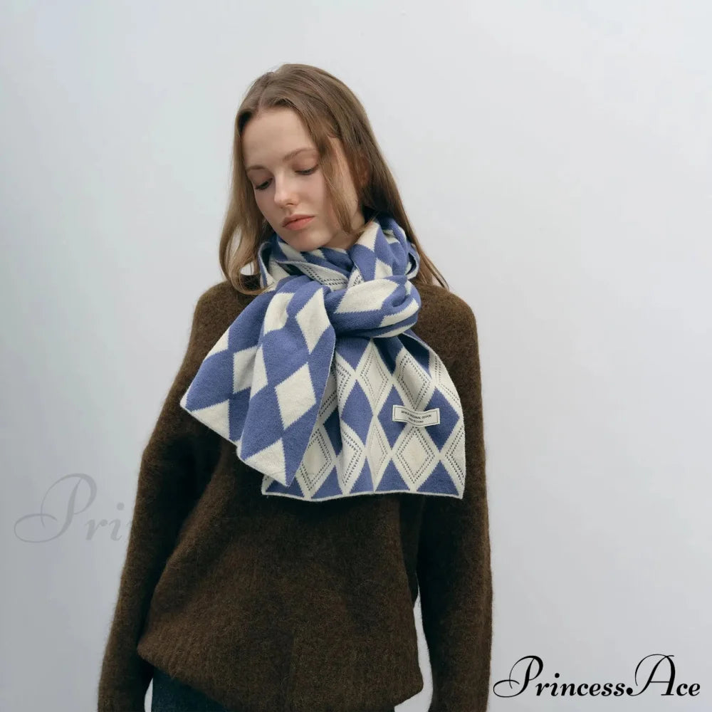 Autumn Winter Cashmere Two Color Shawl Scarf For Women Blue And White / L184Cm W31Cm Scarfs-L