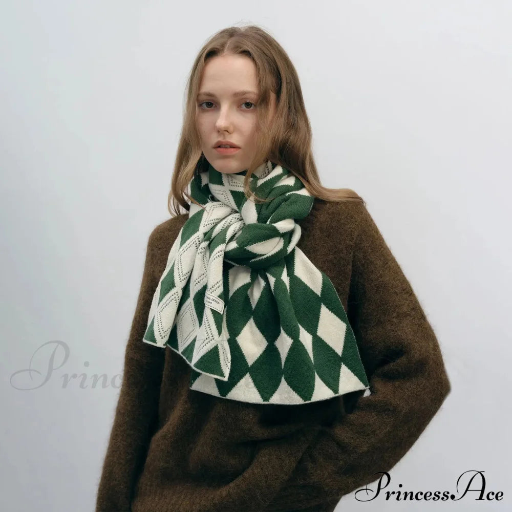 Autumn Winter Cashmere Two Color Shawl Scarf For Women Green And White / L184Cm W31Cm Scarfs-L