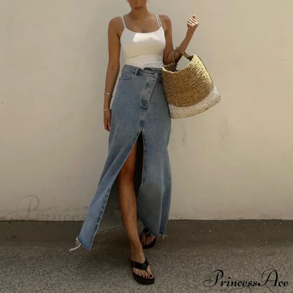 Autumn Winter Fashion High Waist Split Vintage Long Denim Wrapped Skirt