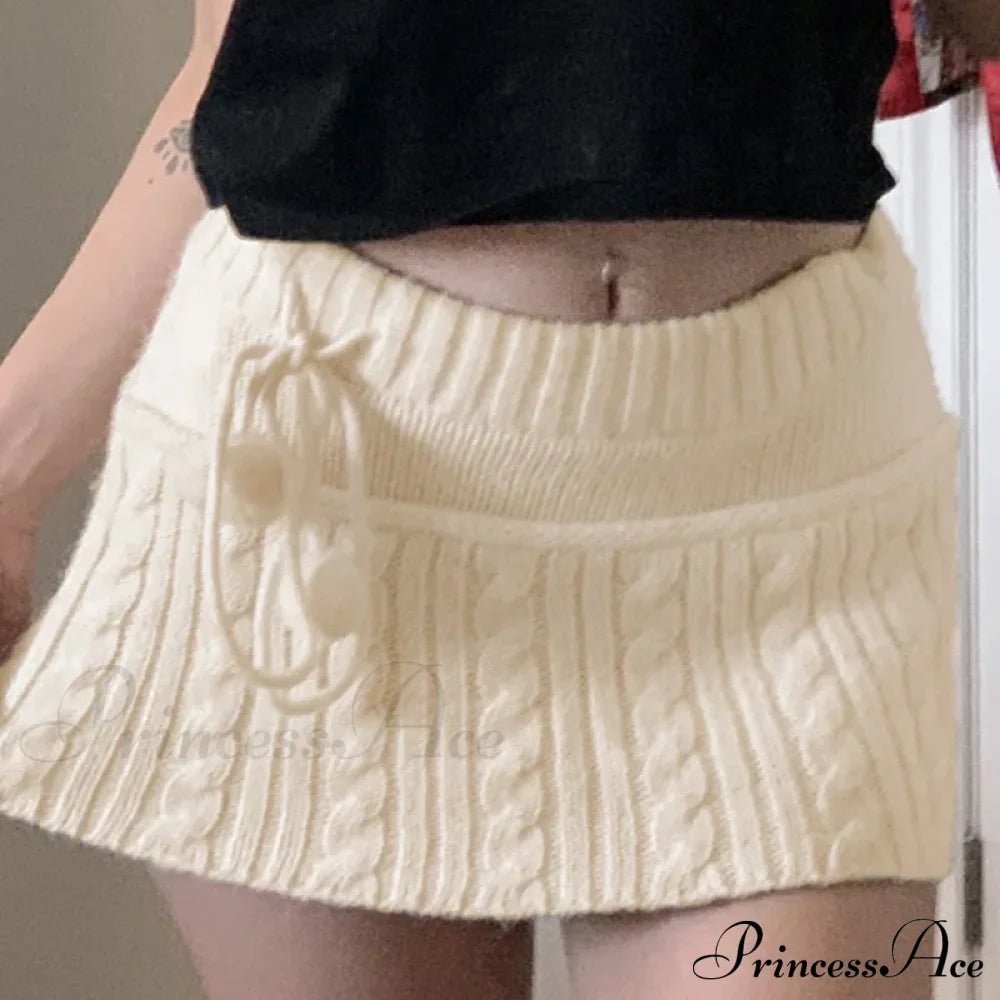 Autumn Winter Fashion Twist Wool Woven Age-Reducing Commuter Decorated Skirt Beige / S