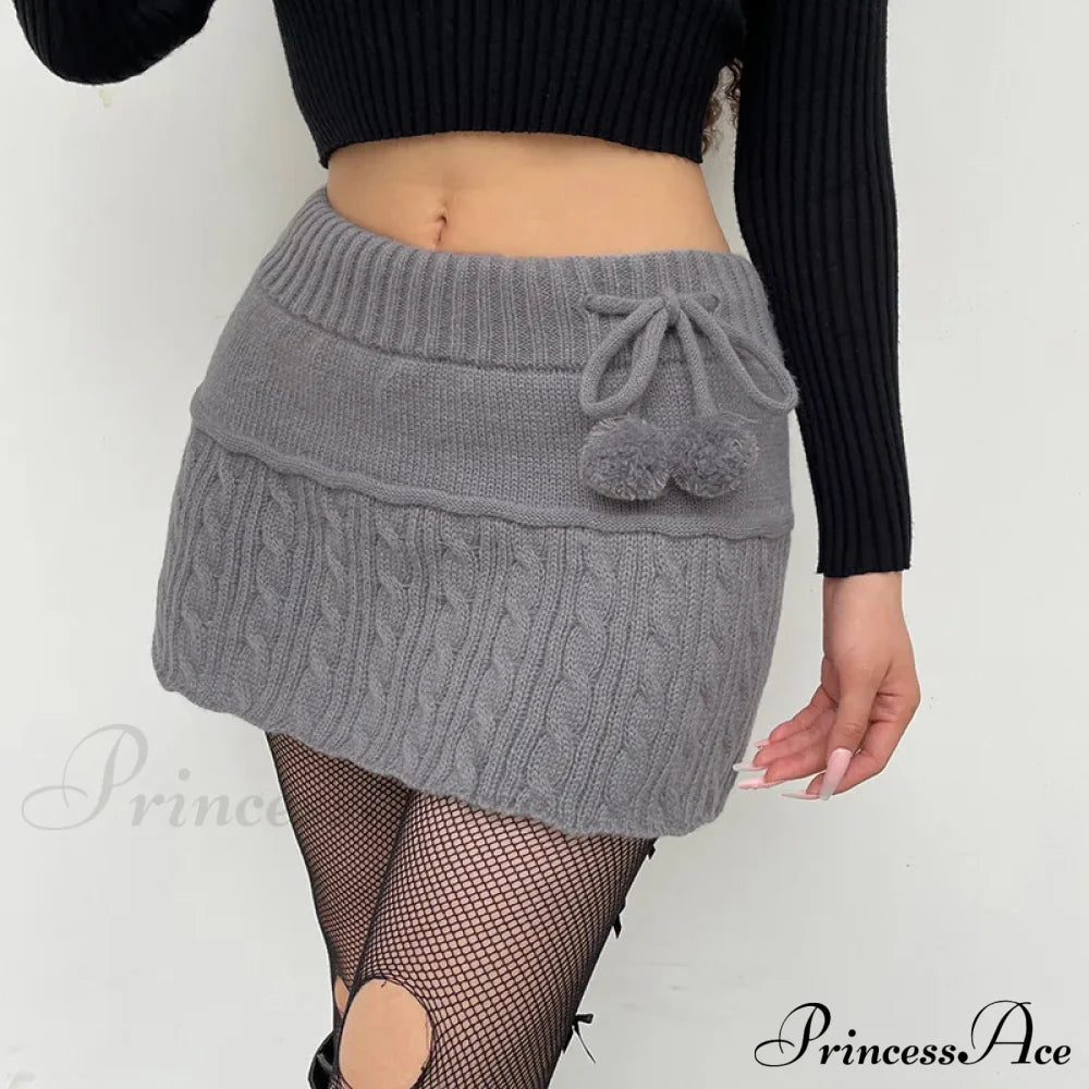 Autumn Winter Fashion Twist Wool Woven Age-Reducing Commuter Decorated Skirt Gray / S